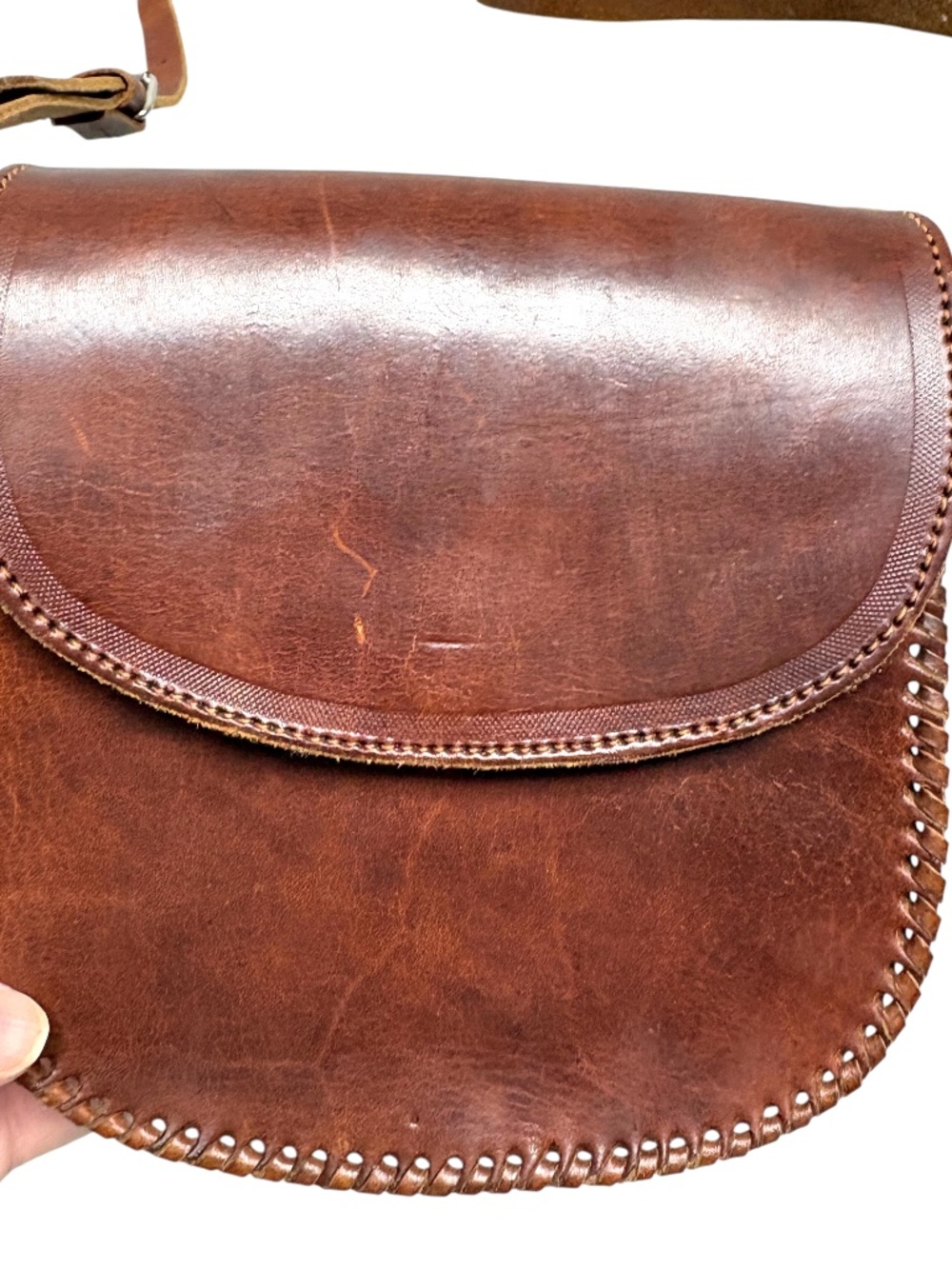 bag brown leather vintage mini cross body unlined minimal snap close handmade - Picture 3 of 14